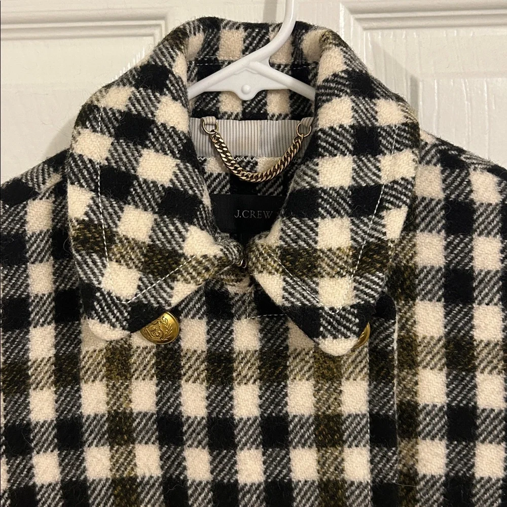 J.Crew Double Breasted Coat in Cypress Black Ivory Oxford Check Plaid Size 2 - Picture 7 of 16